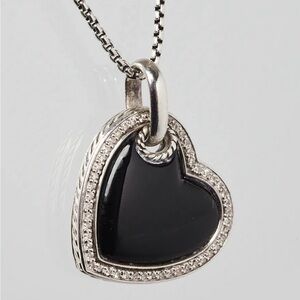 David Yurman Cable Black Onyx Heart Pendant Necklace with Diamonds + Chain